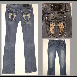 MISSME Sz27 Rhinestone Wings Pockets Bootcut Jeans